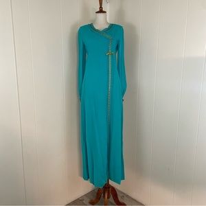 Vintage 60s V-Neck Long Sheer Sleeve Maxi Dress